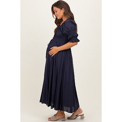 Maternity Smocked Ruffle Square Neck Midi Dress