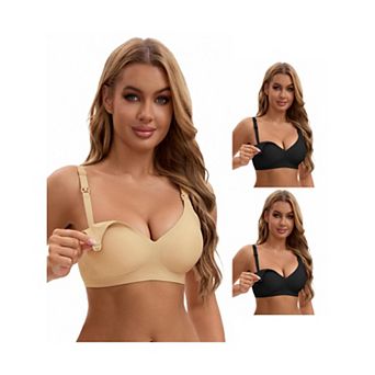 3 Packs Nursing Bra for Women's Push Up Wirefree Front Closure Comfortable Bralette