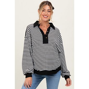 Maternity Striped Oversized Collared Pullover Top