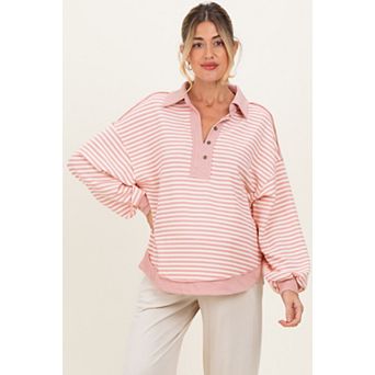 Maternity Striped Oversized Collared Pullover Top
