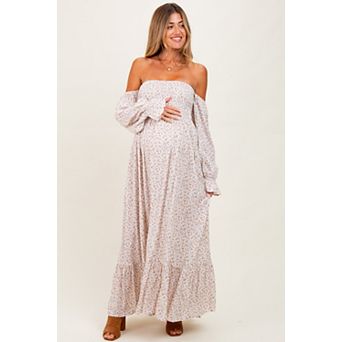 Maternity Floral Smocked Off Shoulder Maxi Dress