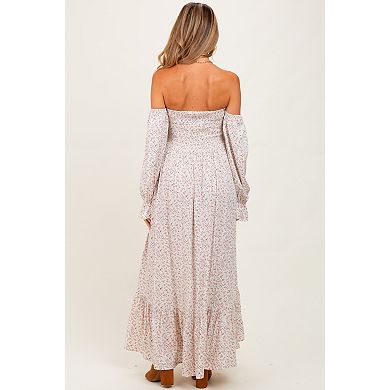 Maternity Floral Smocked Off Shoulder Maxi Dress