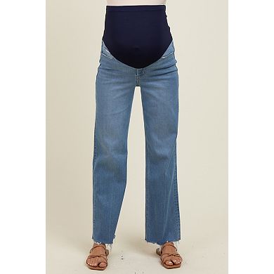 Maternity Raw Hem Ankle Slim Wide Leg Maternity Jeans