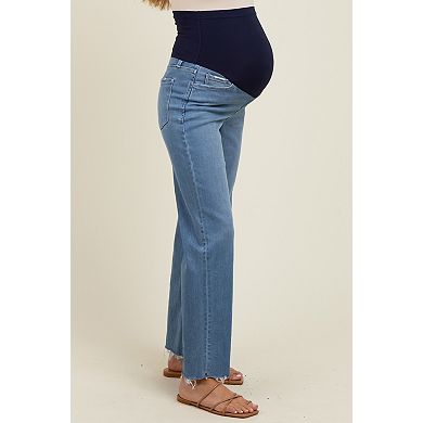 Maternity Raw Hem Ankle Slim Wide Leg Maternity Jeans