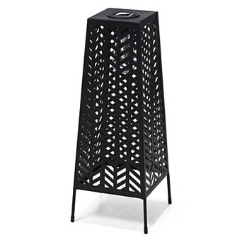 Glitzhome 21.5"H Geometric Solar Powered Floor Lantern, Metal Solar Outdoor Lantern with Edison Bulb