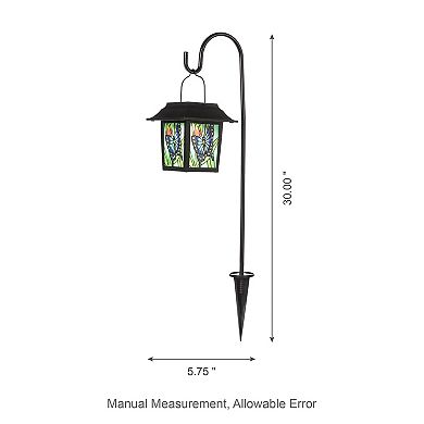 Glitzhome 30"H Set of 2 Solar Powered Butterfly Scene Pattern Garden Lamp or Pathway Light