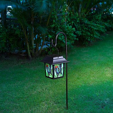 Glitzhome 30"H Set of 2 Solar Powered Butterfly Scene Pattern Garden Lamp or Pathway Light