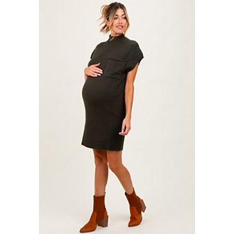 Maternity Ribbed Knit Short Sleeve Sweater Dress