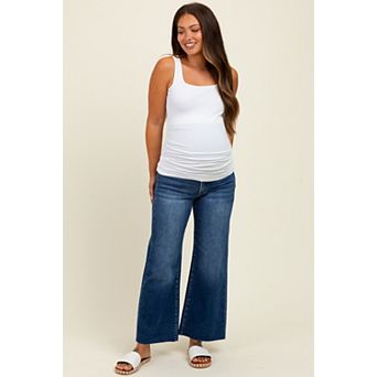 Maternity Blue Cut Hem Cropped Wide Leg Maternity Jeans