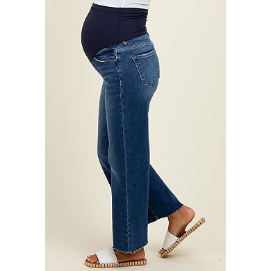 Maternity Blue Cut Hem Cropped Wide Leg Maternity Jeans