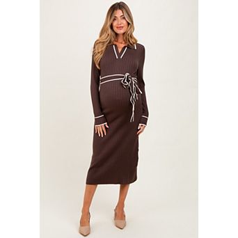 Maternity Soft Stretchy Rib Fitted Sweater Midi Dress