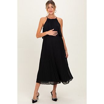 Maternity Pleated Woven Midi Dress