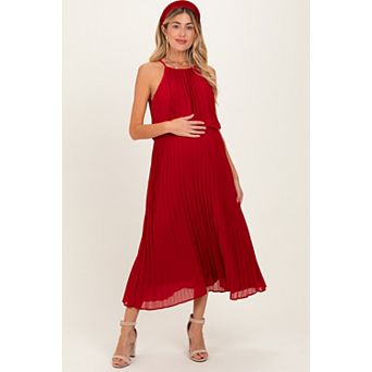Maternity Pleated Woven Midi Dress