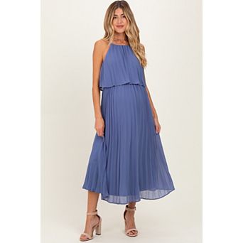 Maternity Pleated Woven Midi Dress