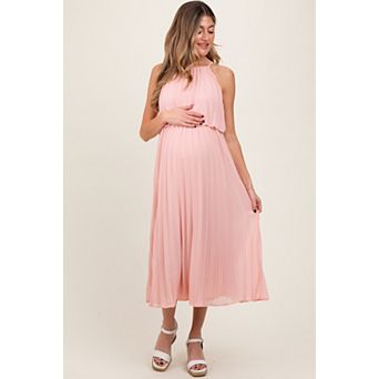 Maternity Pleated Woven Midi Dress