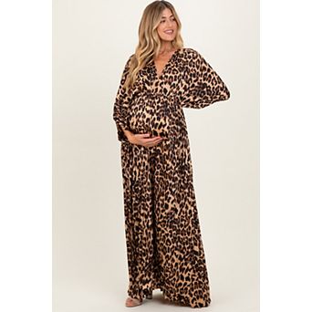 Maternity Pleated V Neck Satin Maxi Dress