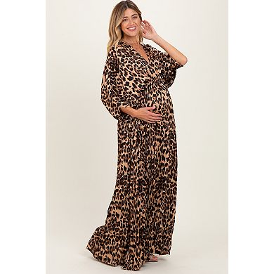 Maternity Pleated V Neck Satin Maxi Dress