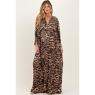 Maternity Pleated V Neck Satin Maxi Dress