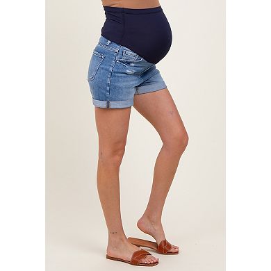 Maternity Distressed Rolled Cuff Maternity Jean Shorts
