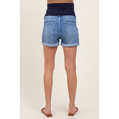 Maternity Distressed Rolled Cuff Maternity Jean Shorts