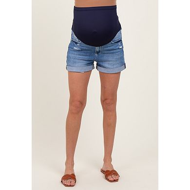 Maternity Distressed Rolled Cuff Maternity Jean Shorts