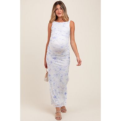 Maternity Floral Ruched Side Slit Midi Dress