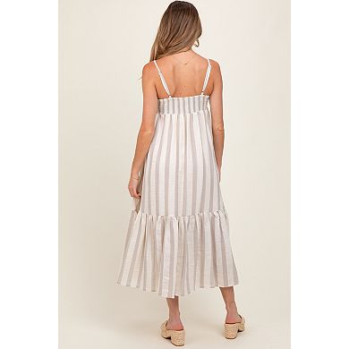 Maternity Wide Stripe Linen Blend Sleeveless Maxi Dress