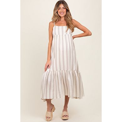 Maternity Wide Stripe Linen Blend Sleeveless Maxi Dress