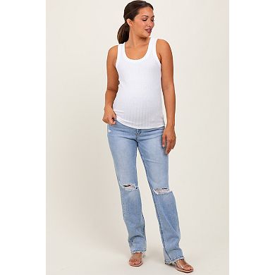 Maternity Blue Distressed Ripped Knee Straight Leg Maternity Jeans