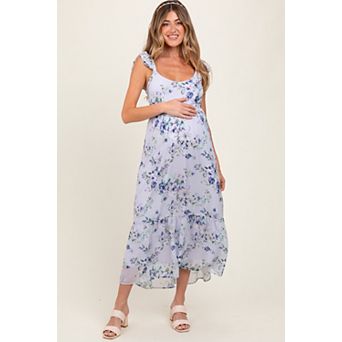 Maternity Floral Textured Open Back Tie Maxi Dress