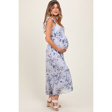 Maternity Floral Textured Open Back Tie Maxi Dress