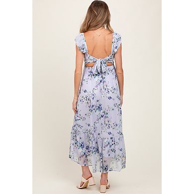 Maternity Floral Textured Open Back Tie Maxi Dress
