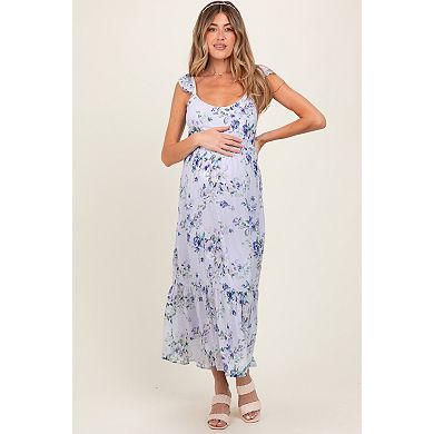 Maternity Floral Textured Open Back Tie Maxi Dress