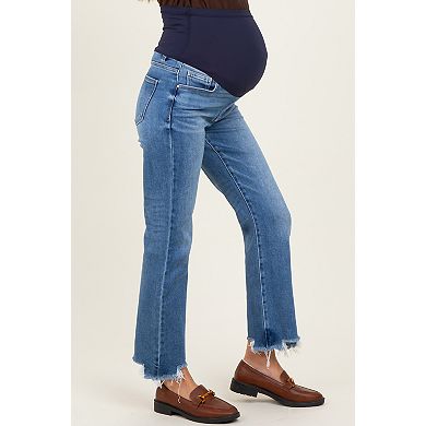 Maternity Fray Hem Cropped Flare Maternity Jeans