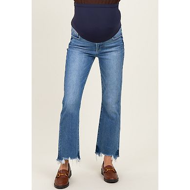 Maternity Fray Hem Cropped Flare Maternity Jeans
