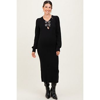 Maternity Ribbed Bow Detail Midi Sweater Dress