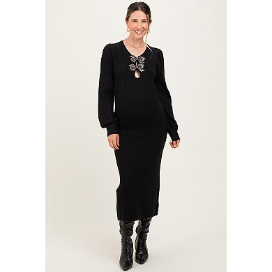 Maternity Ribbed Bow Detail Midi Sweater Dress