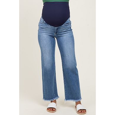 Maternity Frayed Hem Ankle Straight Leg Maternity Jeans