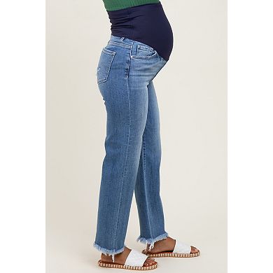 Maternity Frayed Hem Ankle Straight Leg Maternity Jeans