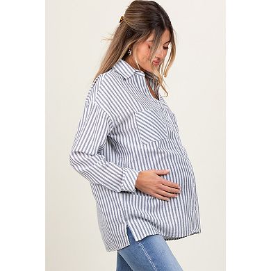Maternity Striped Double Pocket Button Down Top