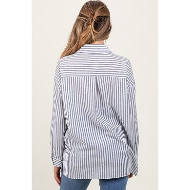 Maternity Striped Double Pocket Button Down Top