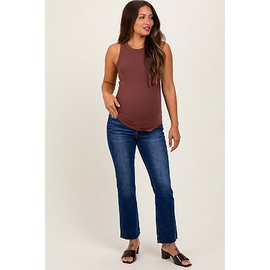 Maternity Blue Cut Hem Kick Flare Maternity Jeans