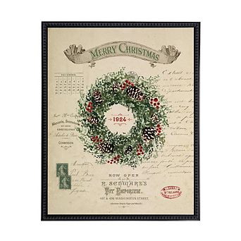 Vintage Painting of a Wreath on a distressed bookplate background