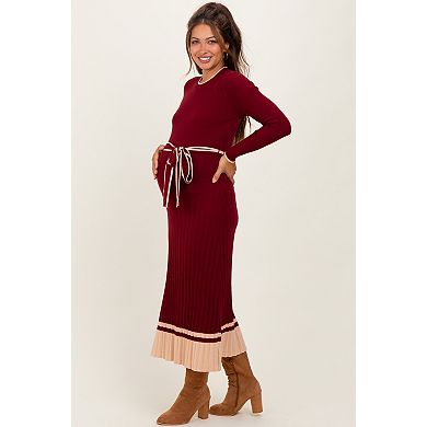 Maternity Elegant Ribbed Midi Sweater Dress With Belt