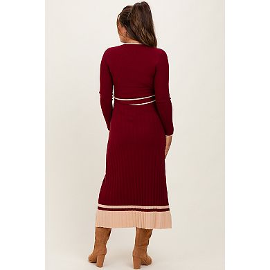 Maternity Elegant Ribbed Midi Sweater Dress With Belt