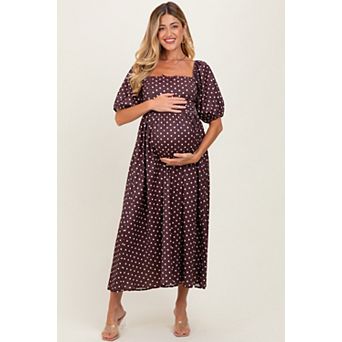 Maternity Polka Dot Square Neck Midi Dress