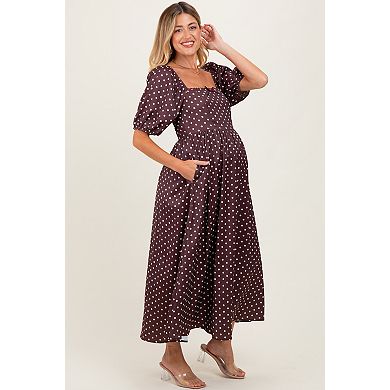 Maternity Polka Dot Square Neck Midi Dress