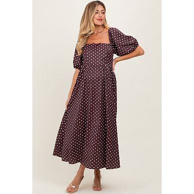 Maternity Polka Dot Square Neck Midi Dress
