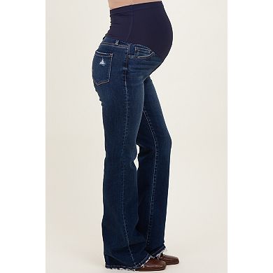Maternity Dark Wash Frayed Hem Maternity Bootcut Jeans