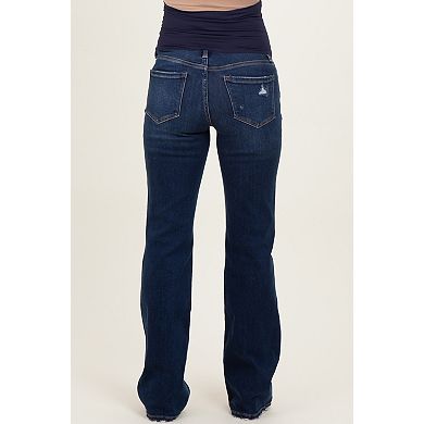 Maternity Dark Wash Frayed Hem Maternity Bootcut Jeans